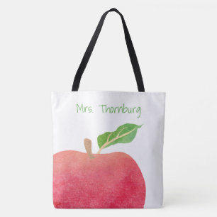 Leraar Gepersonaliseerde rode Waterverf Apple-lera Tote Bag