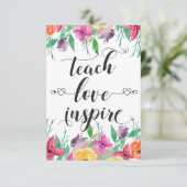 Leraar Gift Teach Love Inspire Quote Florence Bedankkaart (Staand voorkant)