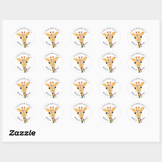 Leraar Giraffe Goed gedaan leerling Ronde Sticker (Vel)