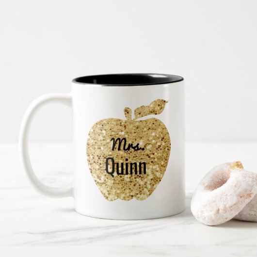 Leraar Glam Faux Sequin Gold Apple op maat Tweekleurige Koffiemok (Met donut)