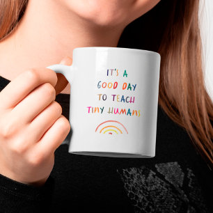 Leraar Goedendag Kleine Mensen Moderne Pret Typogr Koffiemok