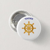 Leraar gouden scheepswiel op wit ronde button 3,2 cm (Voorkant /achterkant)