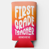 Leraar Groep 3 Oranje Rood Verloop Seltzer Blikjeskoeler (Voorkant)