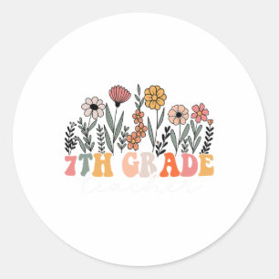 Leraar groep 7 Wilde Bloem Bloemig Terug naar Scho Ronde Sticker