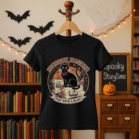 Leraar Halloween Geschiedenis Haunts Cat & Scroll T-shirt