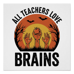 Leraar Halloween Hersenen Vintage Vector Design_1 Perfect Poster