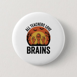 Leraar Halloween Hersenen Vintage Vector Design_1 Ronde Button 5,7 Cm