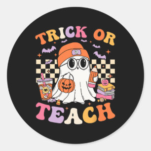 Leraar Halloween truc of leer Schattigee spookkoff Ronde Sticker