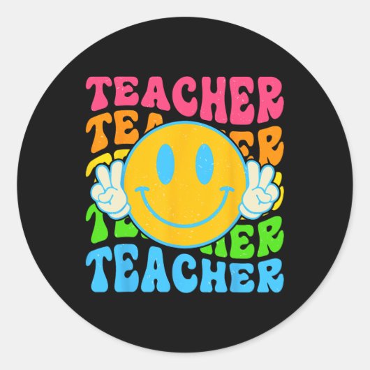 Leraar Happy Smile Face - basisschool Teach Ronde Sticker (Voorkant)