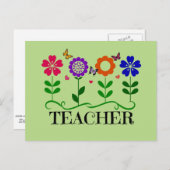 Leraar, harten en bloemen en mooie vlinders briefkaart (Voorkant / Achterkant)