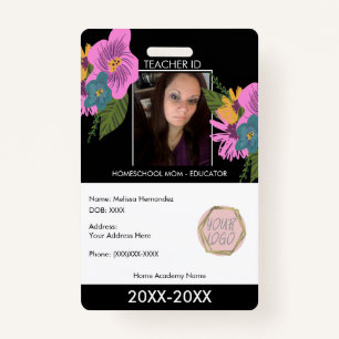 Leraar Homeschoing School Mam ID Floral Badge