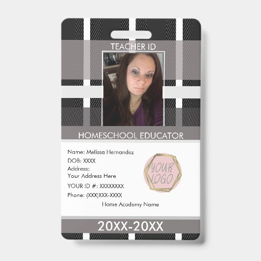 Leraar Homeschooling School Moeder ID Plaid Badge (Voorzijde)