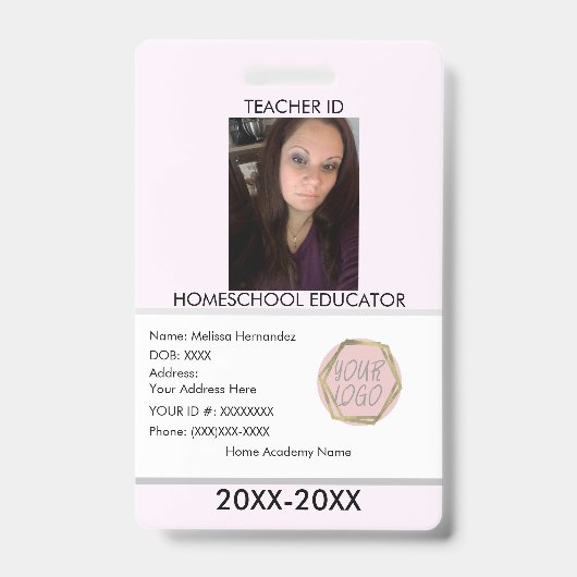 Leraar Homeschooling School Moeder ID Roze Badge (Voorzijde)