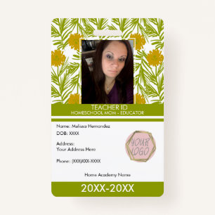 Leraar Homeschoting School Mam ID Florals Badge