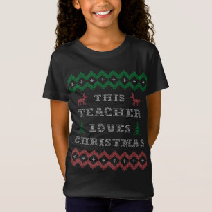 Leraar houdt van kerstboom, rendieren en sneeuwval t-shirt