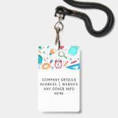 Leraar ID Badge met School Supplies Achtergrond (Achterkant met lanyard)