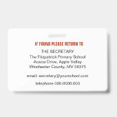 Leraar ID Naamlabel, Functie & Logo Foto Badge (Achterkant)