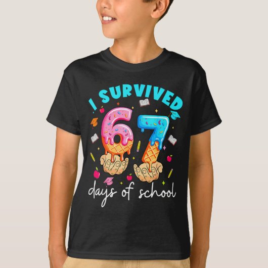Leraar Ik Heb 67 Dagen School Overleefd Grappige M T-shirt (Voorkant)