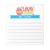 Leraar Ik hou van 1e klas Schattige Apple Pencil Notitieblok (Voorkant)