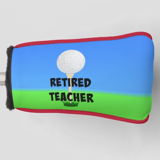 Leraar in ruste, golfbal op t-shirt golfheadcover (Voorkant)