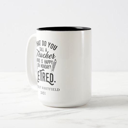 Leraar in ruste Hoofd van school pensionering Tweekleurige Koffiemok (Voorkant links)