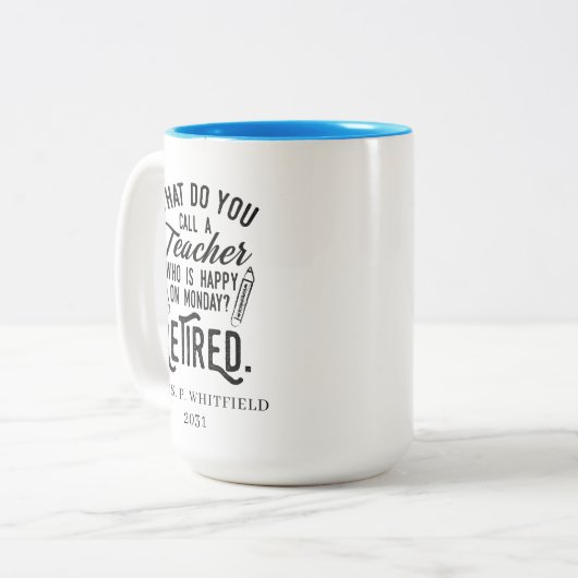 Leraar in ruste Hoofd van school pensionering Tweekleurige Koffiemok (Voorkant links)