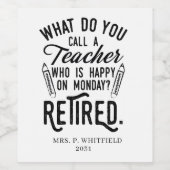 Leraar in ruste Hoofd van school pensionering Wijn Etiket (Enkel label)