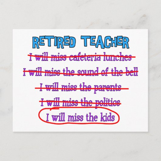 Leraar in ruste: "Ik zal de Kinderen missen" Briefkaart (Voorkant)