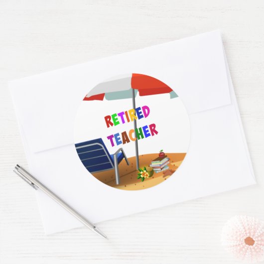 Leraar in ruste, strand Scene, Ronde Sticker (Envelop)