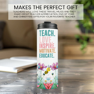 Leraar Inspirerende Quote Wildflowers Thermosbeker
