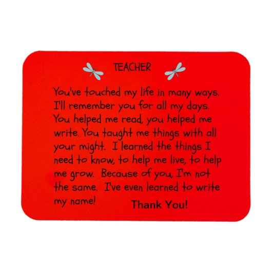 Leraar, je hebt mijn leven aangeraakt... magneet (Horizontaal)