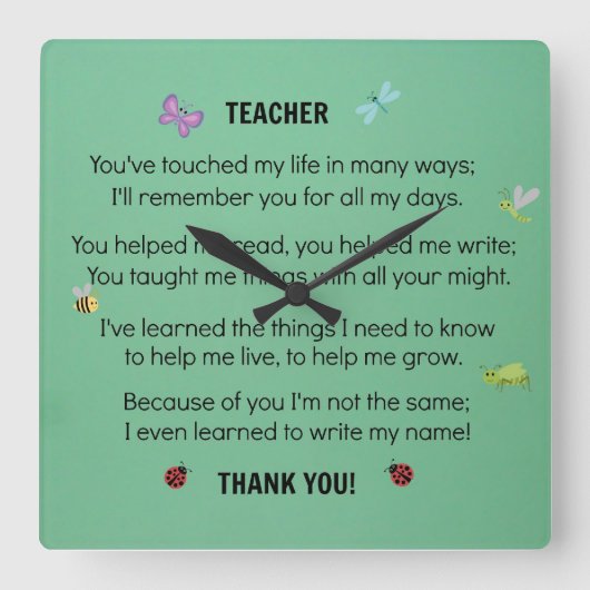 Leraar, je hebt mijn leven aangeraakt... vierkante klok (Voorkant)