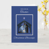 Leraar Kerstmis Zegeningen Manger op Blauw Kaart (Gele Bloem)