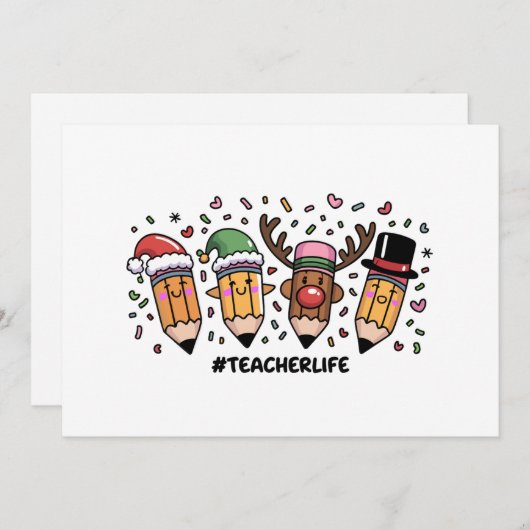Leraar Kerstpotloden Leraar Leven Vrolijk Kerstfee Feestdagenkaart (Voorkant / Achterkant)