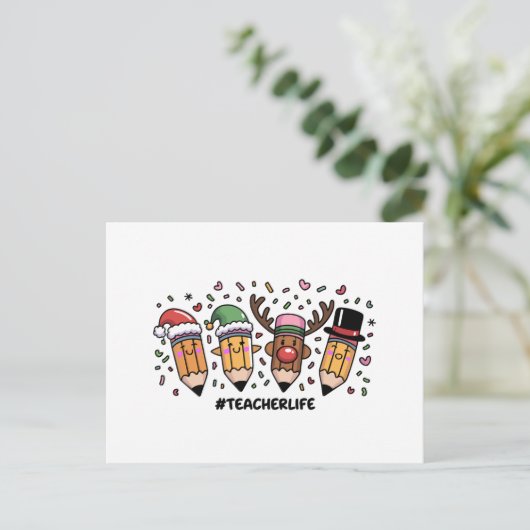 Leraar Kerstpotloden Leraar Leven Vrolijk Kerstfee Feestdagenkaart (Staand voorkant)