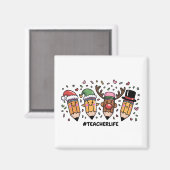 Leraar Kerstpotloden Leraar Leven Vrolijk Kerstfee Magneet (Voorkant / Achterkant)