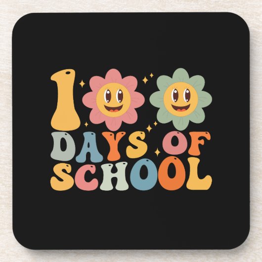 Leraar Kinder Retro Groovy 100 Dagen 0f School Bier Onderzetter (Voorkant)