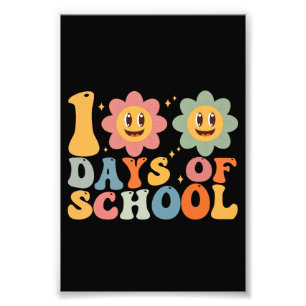 Leraar Kinder Retro Groovy 100 Dagen 0f School Foto Afdruk