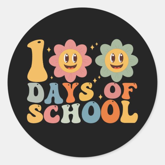 Leraar Kinder Retro Groovy 100 Dagen 0f School Ronde Sticker (Voorkant)