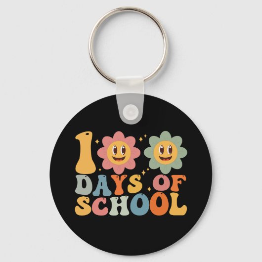 Leraar Kinder Retro Groovy 100 Dagen 0f School Sleutelhanger (Voorkant)