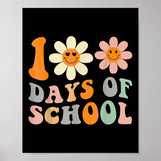 Leraar Kinderen Retro Groovy 100 dagen Happy 100th Poster (Voorkant)