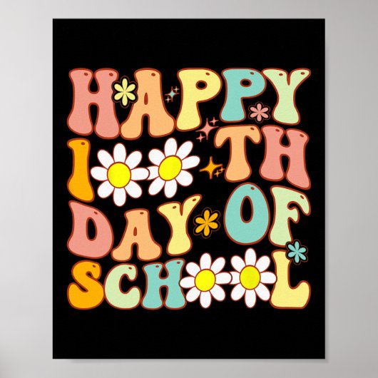 Leraar Kinderen Retro Groovy 100 dagen Happy 100th Poster (Voorkant)