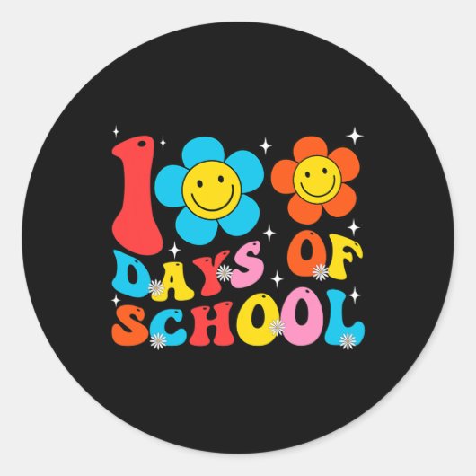 Leraar Kinderen Retro Groovy 100 dagen Happy 100th Ronde Sticker (Voorkant)