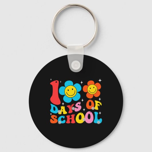 Leraar Kinderen Retro Groovy 100 dagen Happy 100th Sleutelhanger (Voorkant)