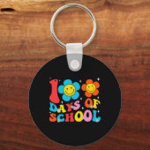 Leraar Kinderen Retro Groovy 100 dagen Happy 100th Sleutelhanger (Voorkant)