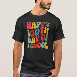 Leraar Kinderen Retro Groovy 100 dagen Happy 100th T-shirt