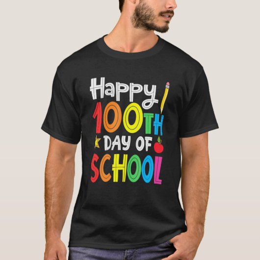 Leraar Kinderen Retro Groovy 100 dagen Happy 100th T-shirt (Voorkant)