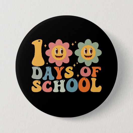 Leraar Kinderen Retro Groovy 100 Dagen School Ronde Button 7,6 Cm (Voorkant)