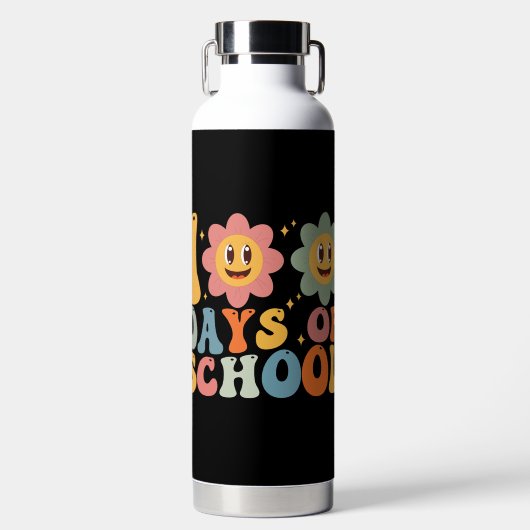 Leraar Kinderen Retro Groovy 100 Dagen School Waterfles (Voorkant)