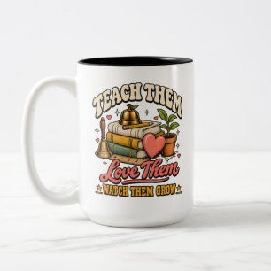 Leraar Kunst Leer Ze Liefdevol Toekijken Terwijl Z Tweekleurige Koffiemok